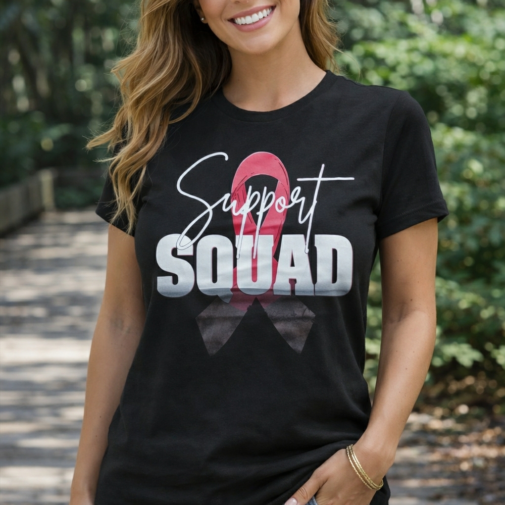 Support Squad Graphic Tee - Black with Pink Ribbon